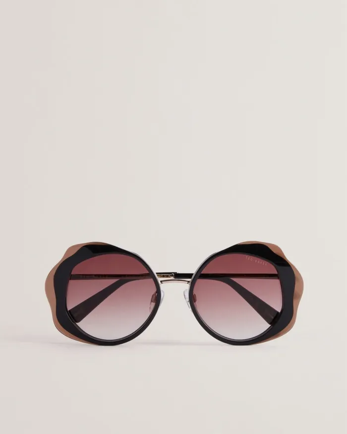 Women DREWWY 8211 Wavy Rimless Round Frame Sunglasses Black Ted Baker Sunglasses