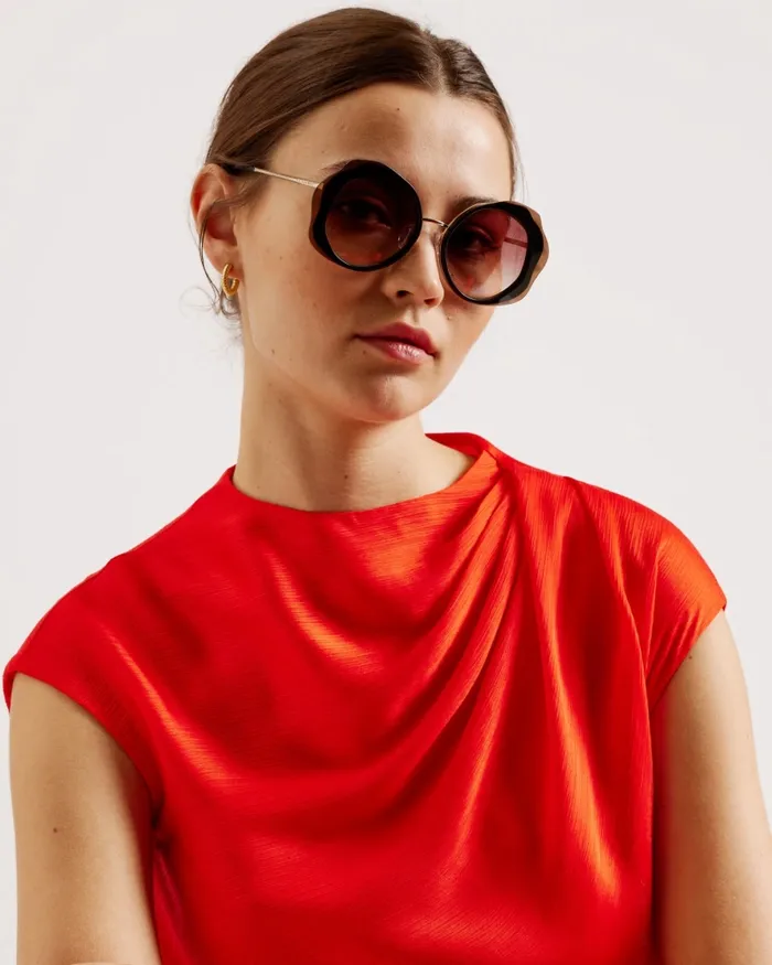 Women DREWWY 8211 Wavy Rimless Round Frame Sunglasses Black Ted Baker Sunglasses