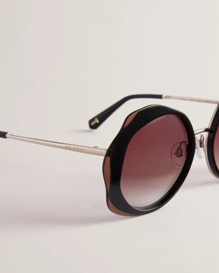 Women DREWWY 8211 Wavy Rimless Round Frame Sunglasses Black Ted Baker Sunglasses