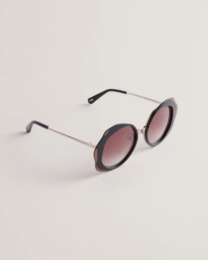Women DREWWY 8211 Wavy Rimless Round Frame Sunglasses Black Ted Baker Sunglasses