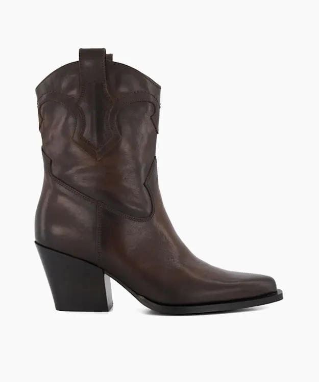 Women Dune London Ankle Boots Leather Western Boots Brown