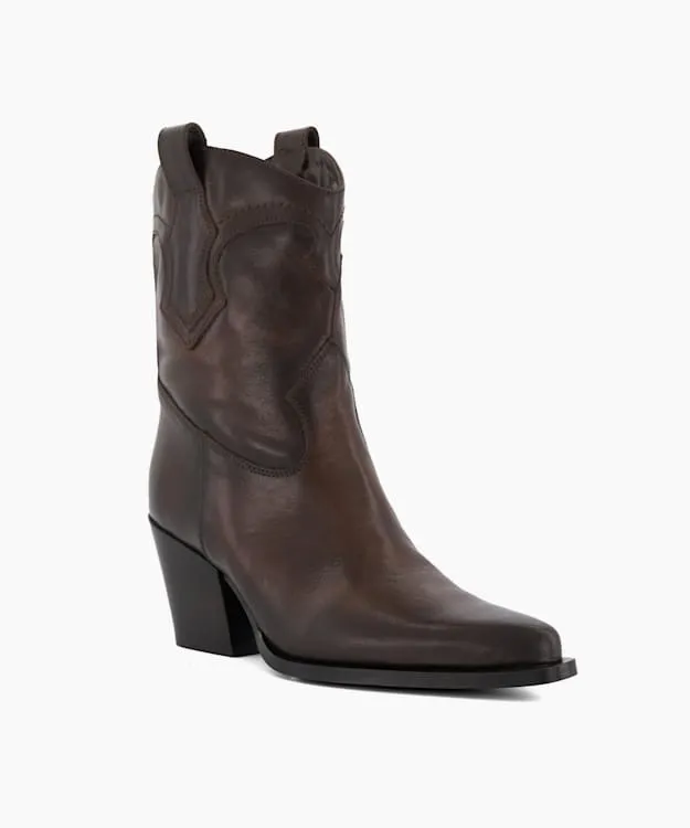 Women Dune London Ankle Boots Leather Western Boots Brown