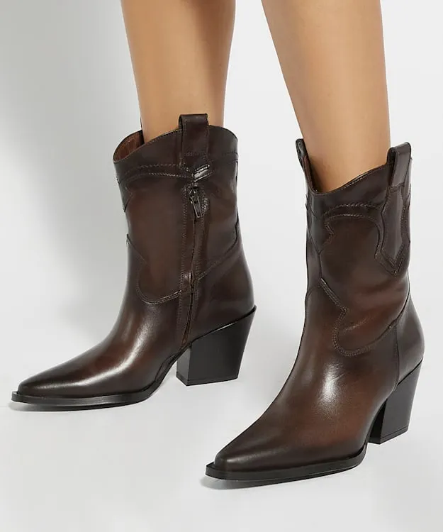 Women Dune London Ankle Boots Leather Western Boots Brown