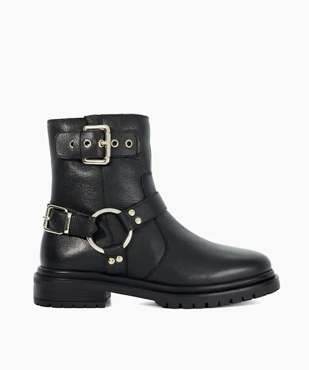 Women Dune London Black Boots Cleated Sole Biker Boots Black