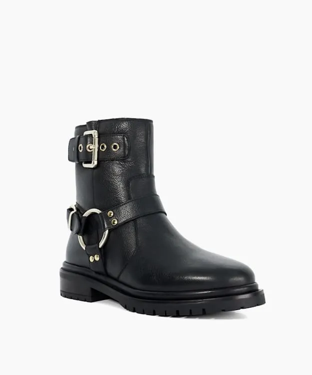 Women Dune London Black Boots Cleated Sole Biker Boots Black