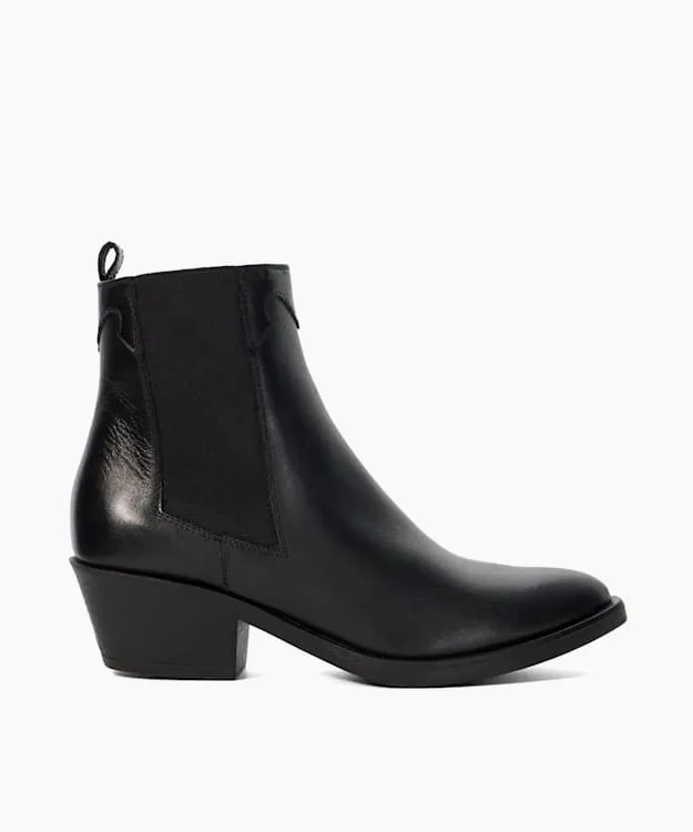 Women Dune London Chelsea Boots Leather Western Ankle Boots Black