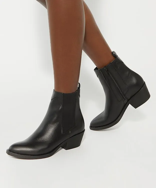 Women Dune London Chelsea Boots Leather Western Ankle Boots Black