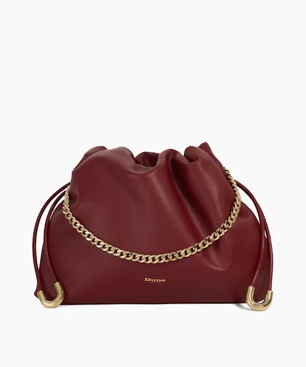 Women Dune London Crossbody Bags Leather Drawstring Bag Red