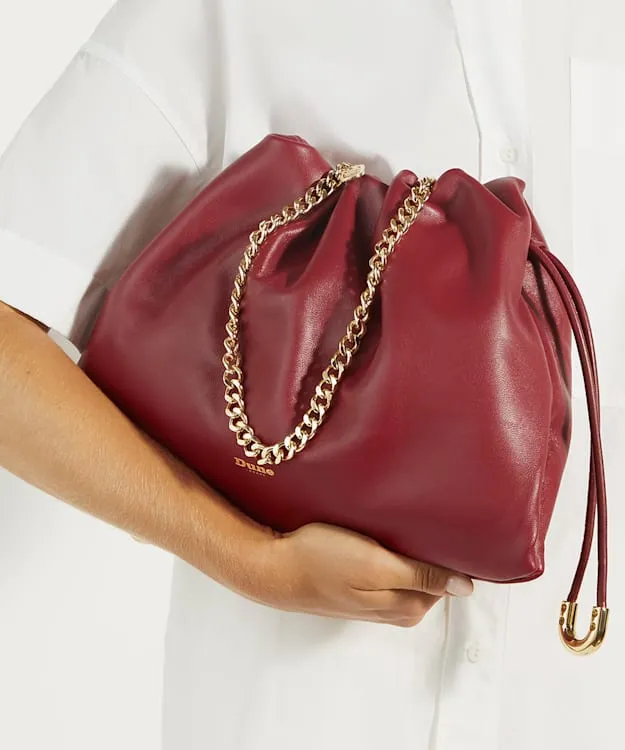 Women Dune London Crossbody Bags Leather Drawstring Bag Red
