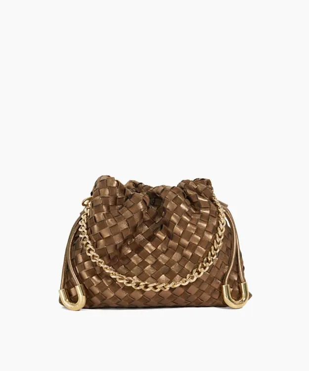 Women Dune London Crossbody Bags Small Drawstring Woven Leather Bag Metallic