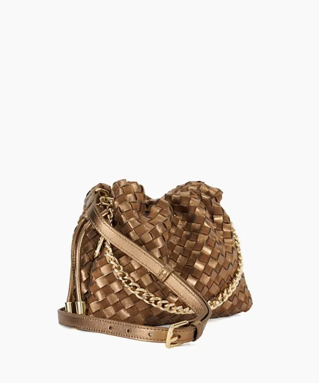 Women Dune London Crossbody Bags Small Drawstring Woven Leather Bag Metallic
