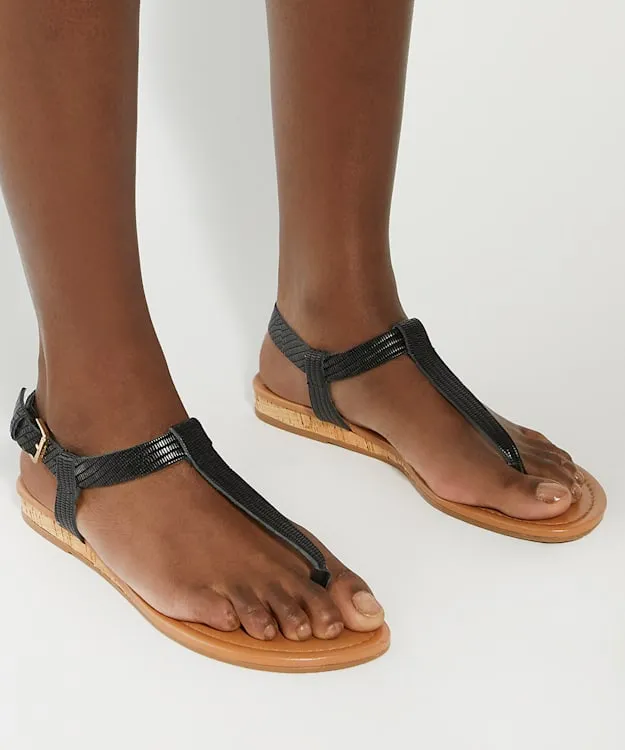 Women Dune London Flat Sandals Cork Wedge Sandals Black