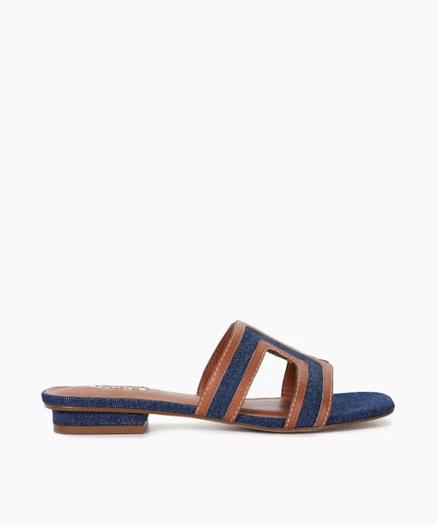 Women Dune London Flat Sandals Denim Slider Sandals Blue
