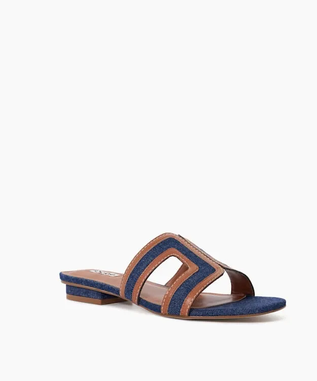 Women Dune London Flat Sandals Denim Slider Sandals Blue