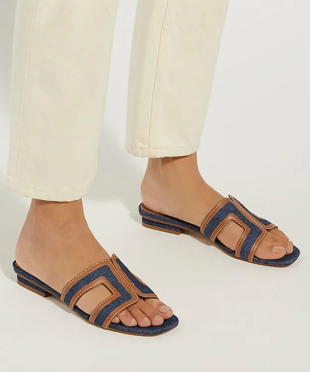 Women Dune London Flat Sandals Denim Slider Sandals Blue