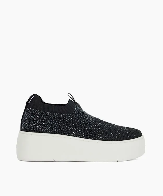 Women Dune London Flat Shoes Embellished Flatform Sock Trainers Black