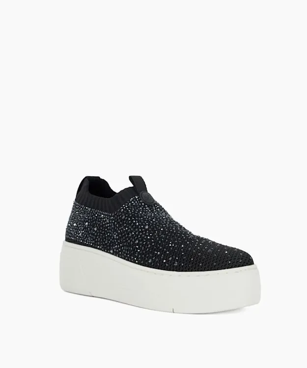 Women Dune London Flat Shoes Embellished Flatform Sock Trainers Black