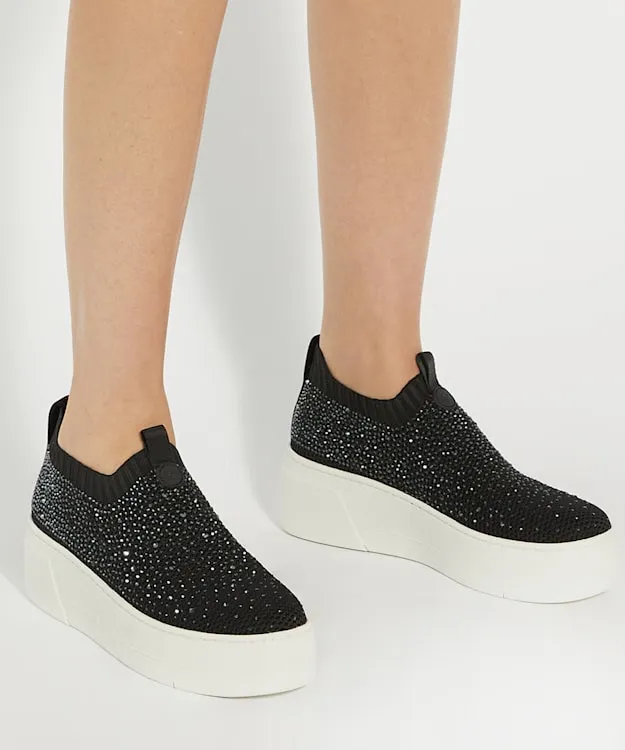 Women Dune London Flat Shoes Embellished Flatform Sock Trainers Black