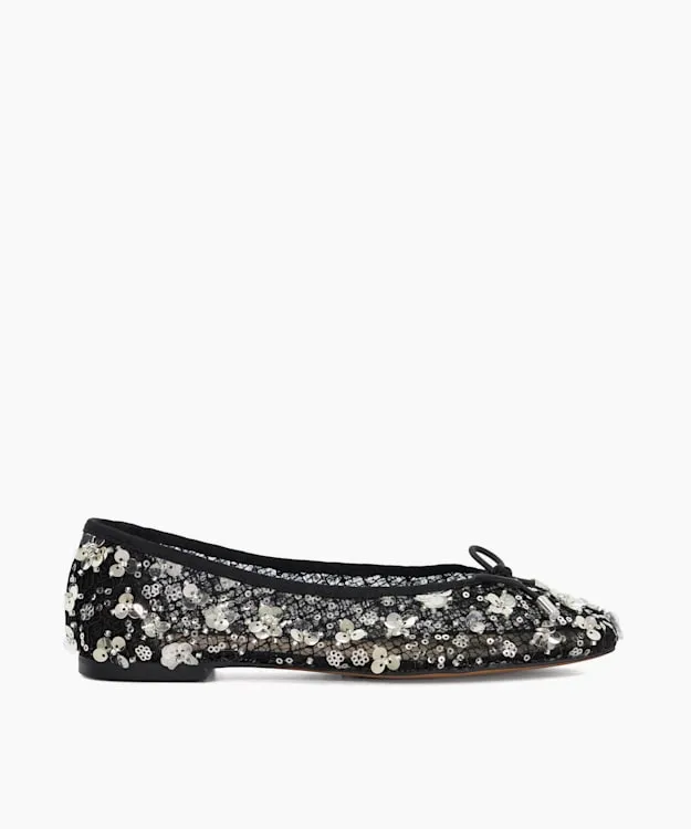 Women Dune London Flat Shoes Embellished Mesh Ballet Flat Black