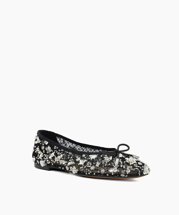 Women Dune London Flat Shoes Embellished Mesh Ballet Flat Black