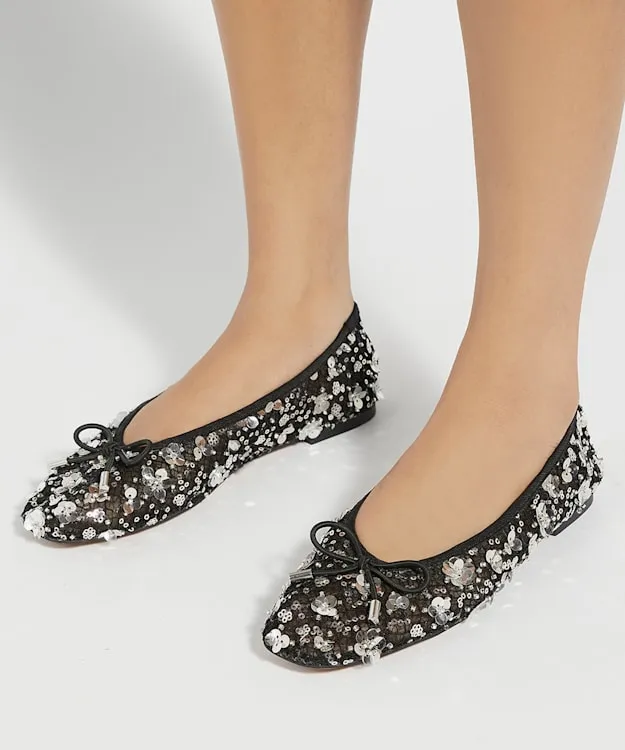 Women Dune London Flat Shoes Embellished Mesh Ballet Flat Black
