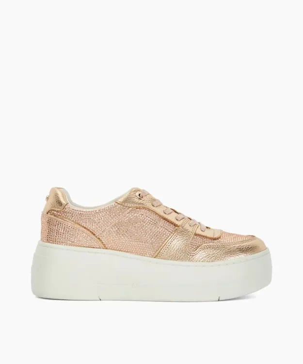 Women Dune London Flat Shoes Lace Up Chunky Flatform Trainers Metallic