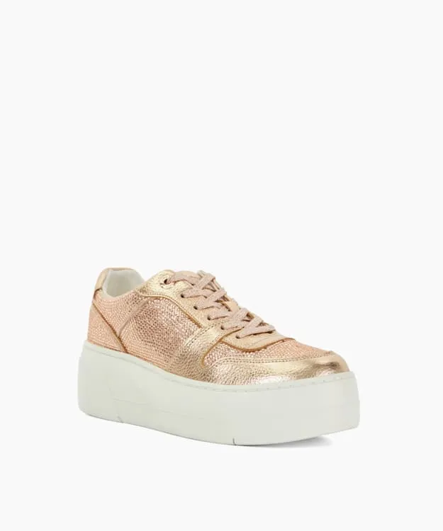 Women Dune London Flat Shoes Lace Up Chunky Flatform Trainers Metallic