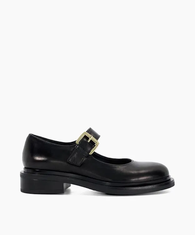 Women Dune London Flat Shoes Leather Low Heel Mary Janes Black