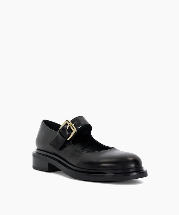 Women Dune London Flat Shoes Leather Low Heel Mary Janes Black