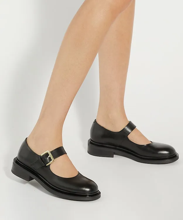 Women Dune London Flat Shoes Leather Low Heel Mary Janes Black