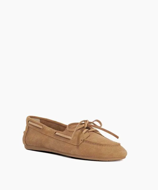 Women Dune London Flat Shoes Suede Boat Shoes Brown