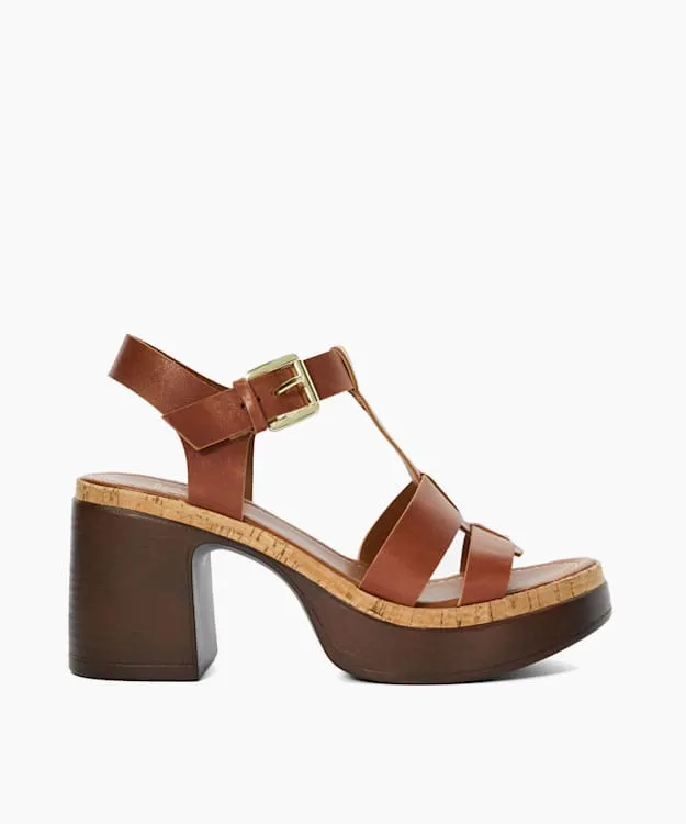 Women Dune London Heeled Sandals Stacked Platform Heels Brown