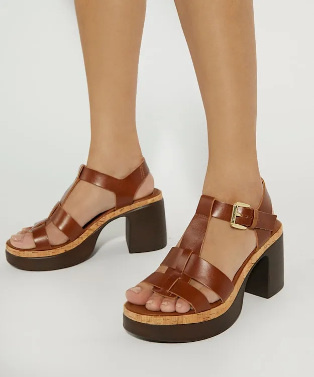 Women Dune London Heeled Sandals Stacked Platform Heels Brown