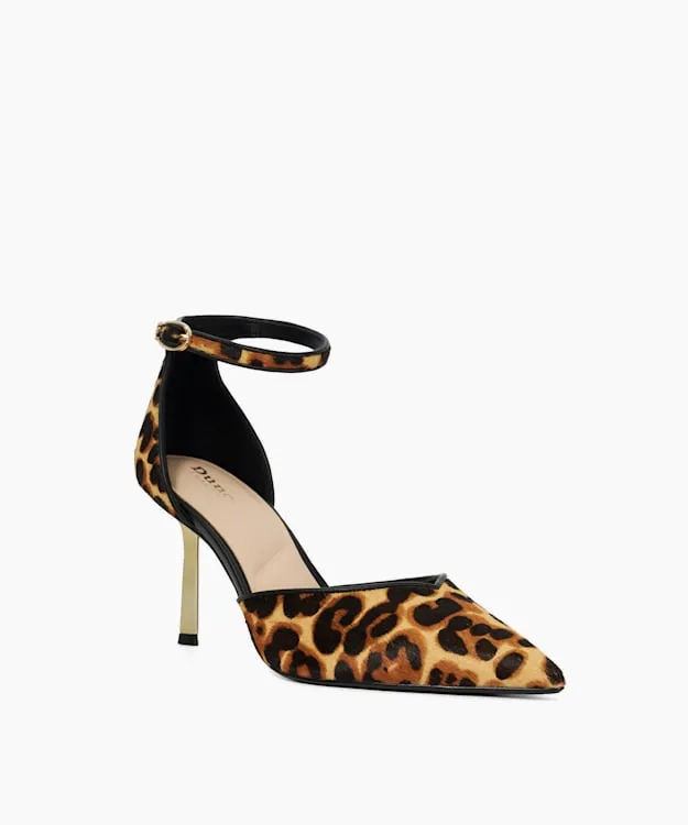 Women Dune London Heels Ankle Strap Emerald Heel Court Shoes Animal Leather