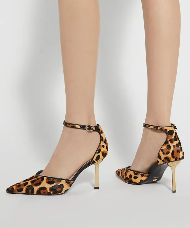Women Dune London Heels Ankle Strap Emerald Heel Court Shoes Animal Leather