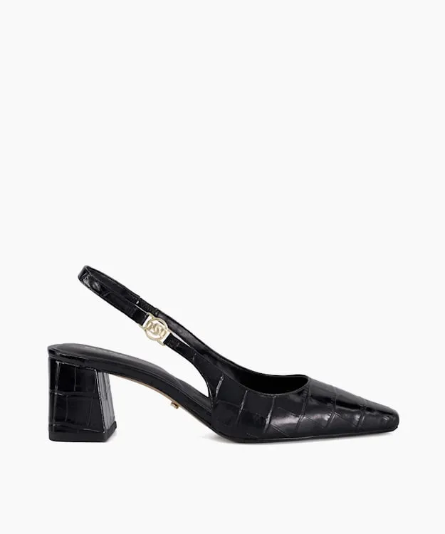 Women Dune London Heels Chisel Toe Block Heel Slingback Court Shoes Black