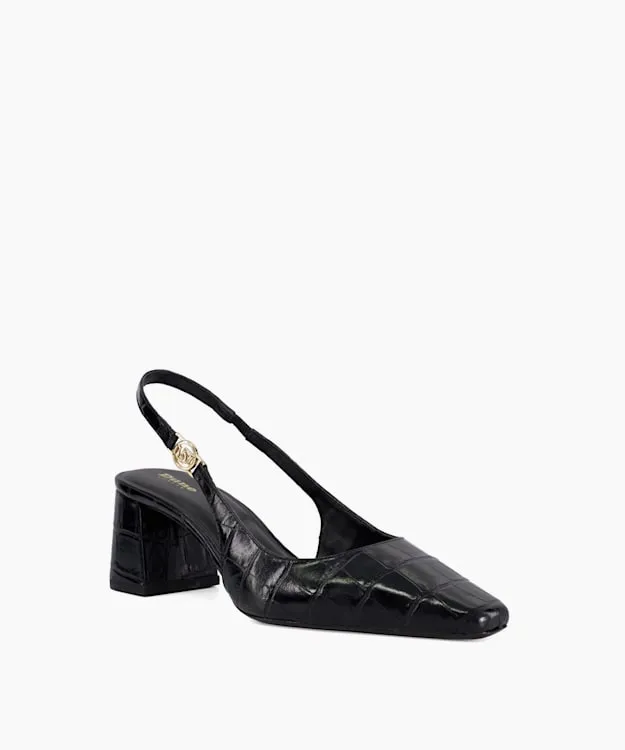 Women Dune London Heels Chisel Toe Block Heel Slingback Court Shoes Black
