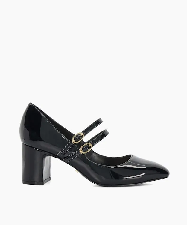 Women Dune London Heels Double Strap Block Heel Shoes Black