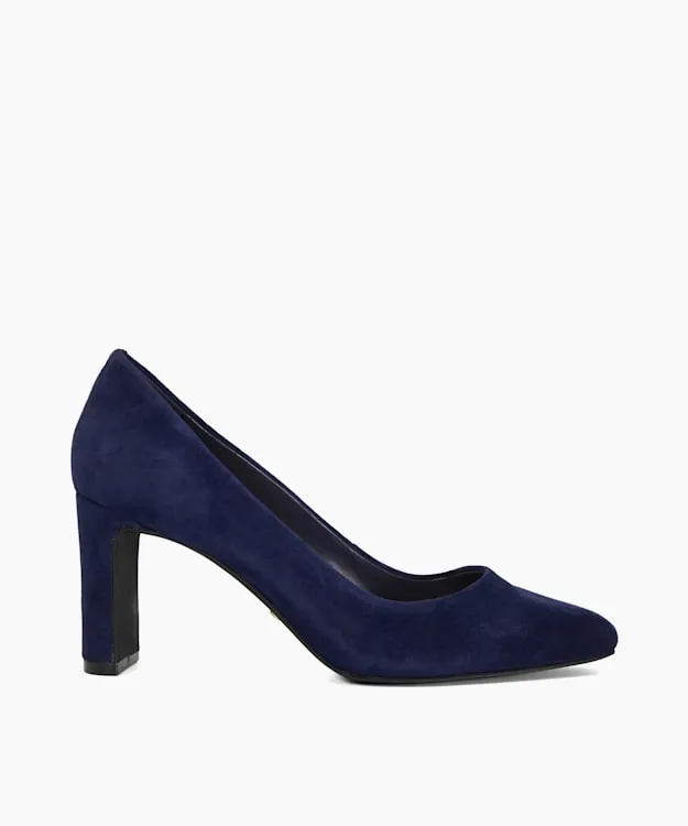 Women Dune London Heels High Block Heel Court Shoes Blue