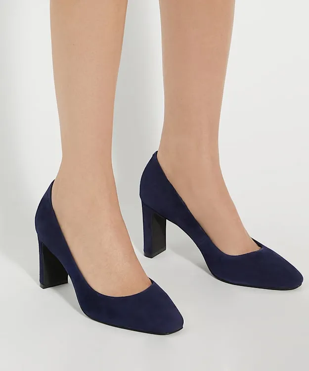 Women Dune London Heels High Block Heel Court Shoes Blue