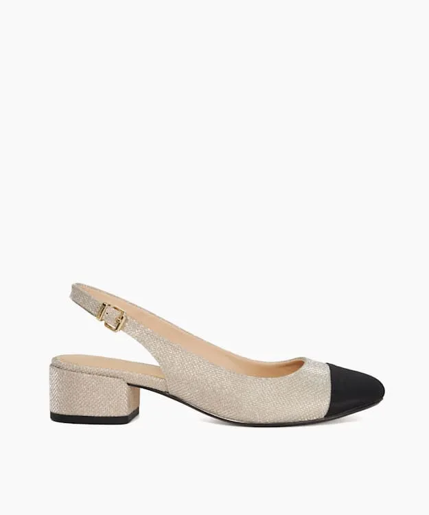 Women Dune London Heels Leather ToeCap SlingBacks Metallic