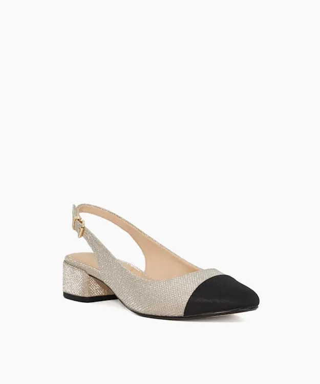 Women Dune London Heels Leather ToeCap SlingBacks Metallic