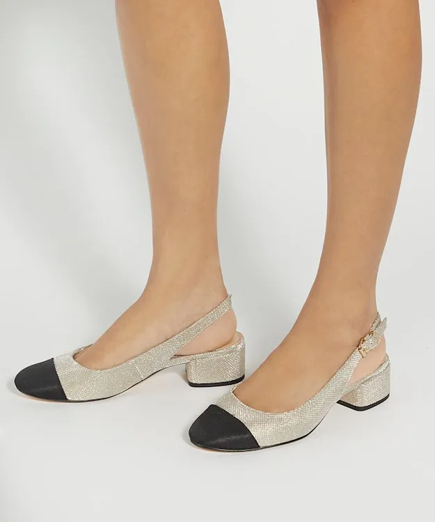 Women Dune London Heels Leather ToeCap SlingBacks Metallic