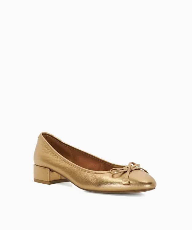 Women Dune London Heels Low Block Heel Ballet Flats Metallic