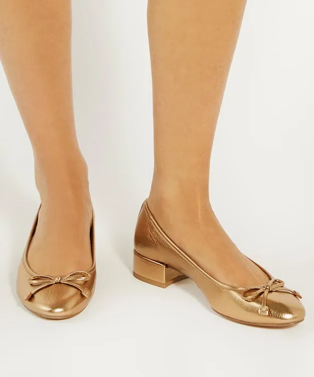 Women Dune London Heels Low Block Heel Ballet Flats Metallic