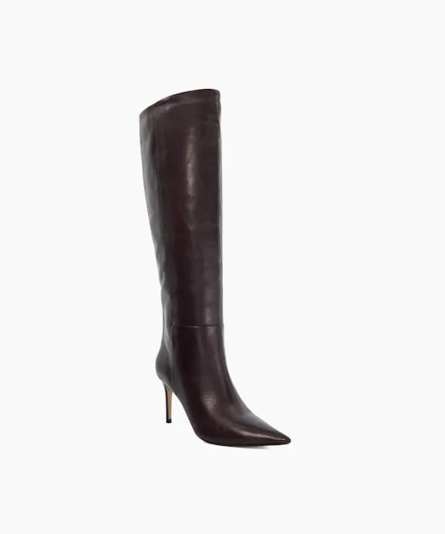 Women Dune London Knee High Boots Leather Pull On Knee High Boots Red