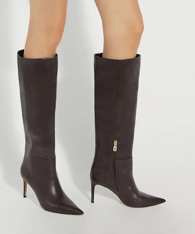 Women Dune London Knee High Boots Leather Pull On Knee High Boots Red