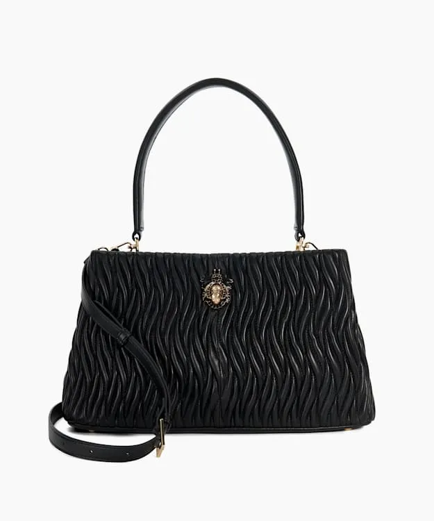 Women Dune London Tote Bags Leather Quilted Dune Bug Embellished Shoulder Bag Black