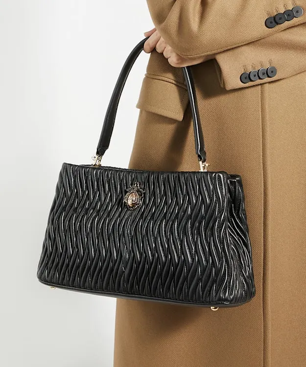 Women Dune London Tote Bags Leather Quilted Dune Bug Embellished Shoulder Bag Black