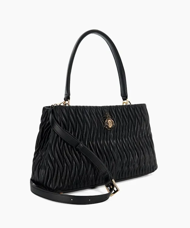 Women Dune London Tote Bags Leather Quilted Dune Bug Embellished Shoulder Bag Black